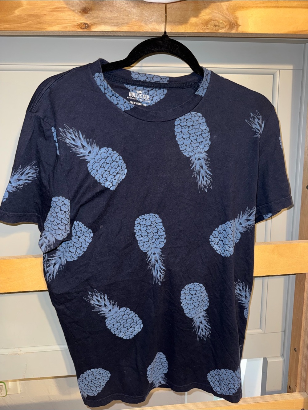 Hollister Navy T-Shirt with Light Blue Pineapple Print